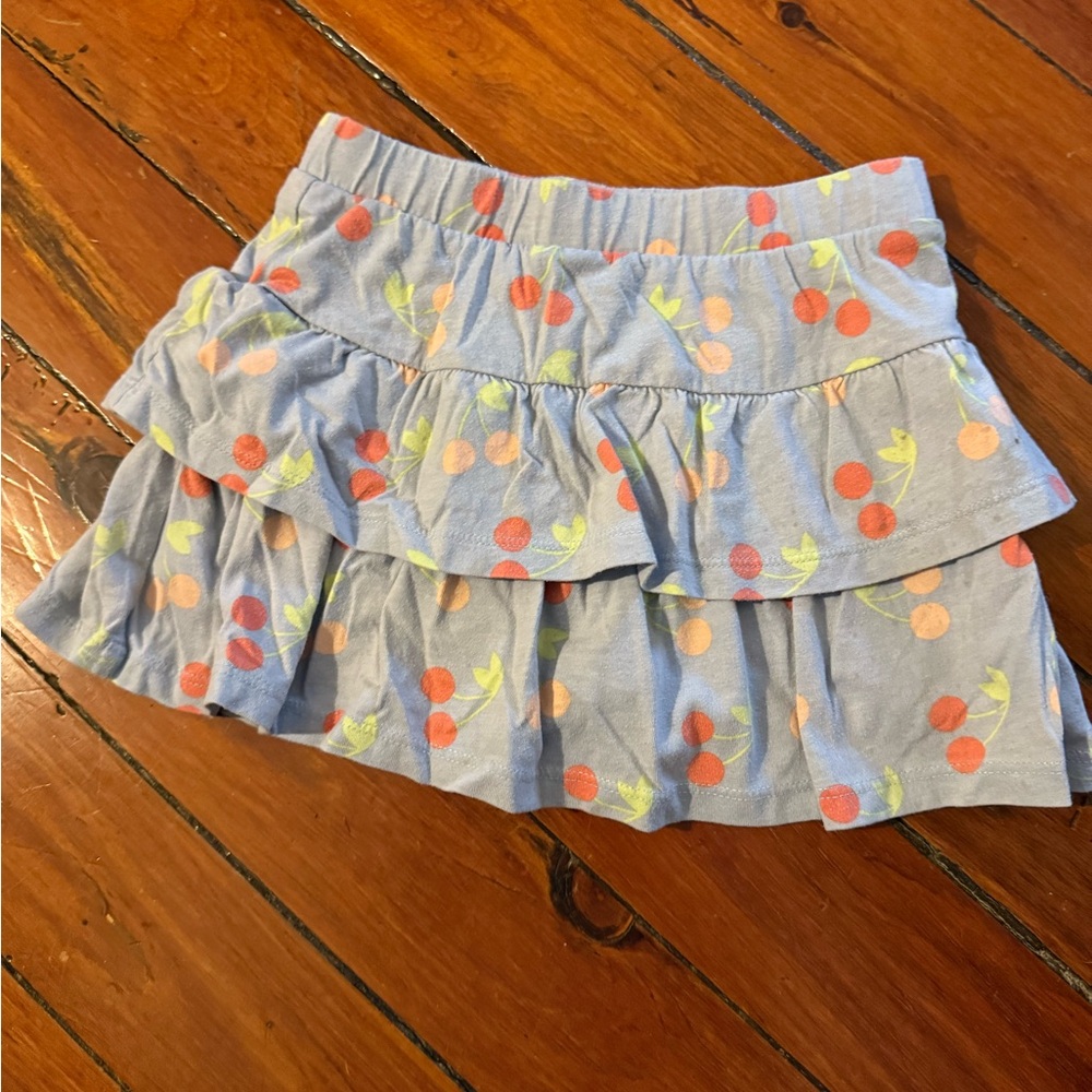 Falls Creek Light Blue Ruffle Skort with Cherry Print